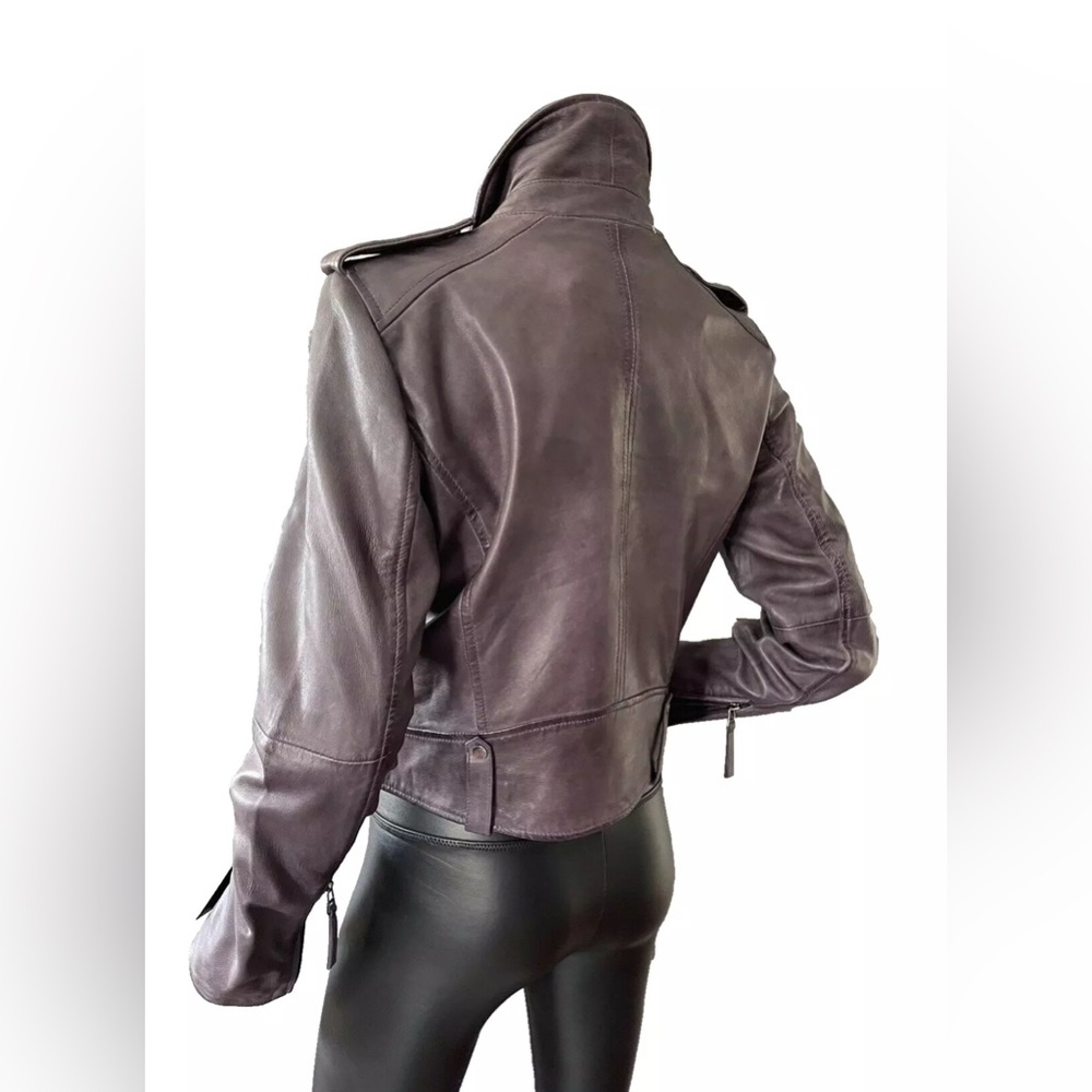 Bod & Christensen (Grace) steel mauve Leather biker Moto Jacket Medium NWT A30 - Picture 2 of 11